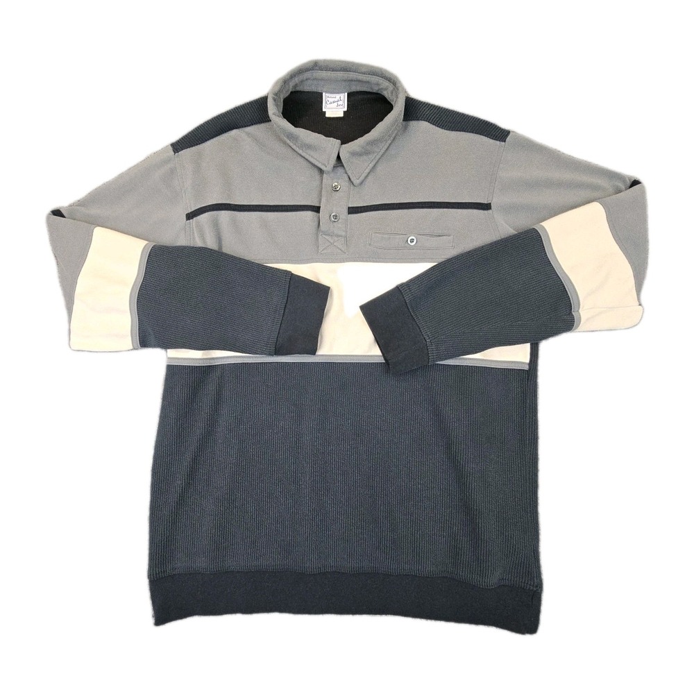 Vintage 90s Haband Casual Joe Colorblock Polo‎ Shirt Men's L Gray Black Tan